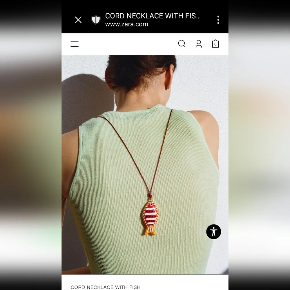 New! ZARA Fish Cord Necklace | Red & Orange Resin Pendant | NWOT